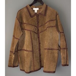 Dressbarn Shirt Women's Size 20W Leather Brown Button Up Long Sleeve